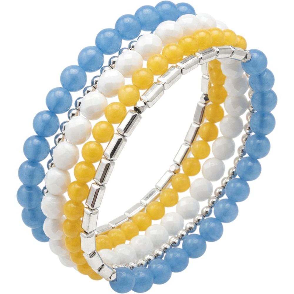 UCLA Bruins colored Beaded Stretch Bracelet Set Blue Yellow White Silver Boho